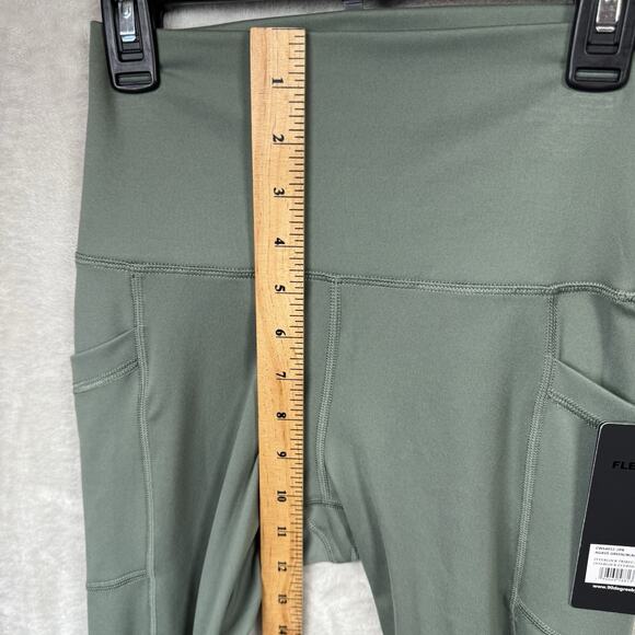 90 Degree By Reflex NEW Crop Tight Leggings Women S Green Black Pocket 2 PC Set - Picture 5 of 9